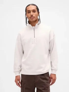 Ağır Dokulu Oversized Logo Çeyrek Fermuarlı Kazak