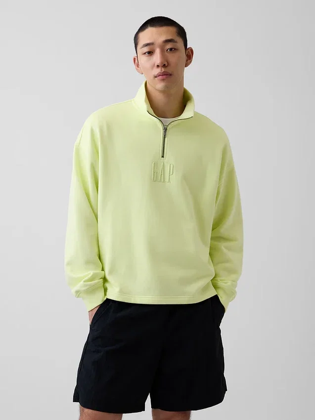 Ağır Dokulu Oversized Logo Çeyrek Fermuarlı Kazak