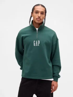 Ağır Dokulu Oversized Logo Çeyrek Fermuarlı Kazak