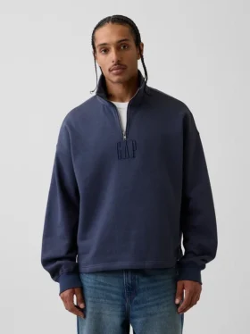 Ağır Dokulu Oversized Logo Çeyrek Fermuarlı Kazak