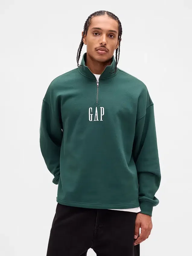 Ağır Dokulu Oversized Logo Çeyrek Fermuarlı Kazak