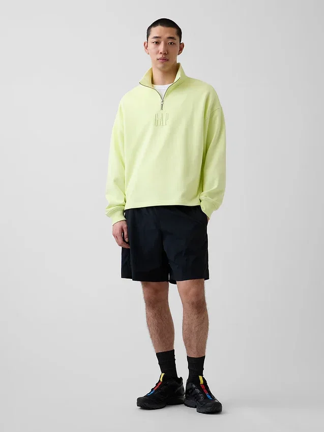 Ağır Dokulu Oversized Logo Çeyrek Fermuarlı Kazak