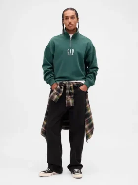 Ağır Dokulu Oversized Logo Çeyrek Fermuarlı Kazak