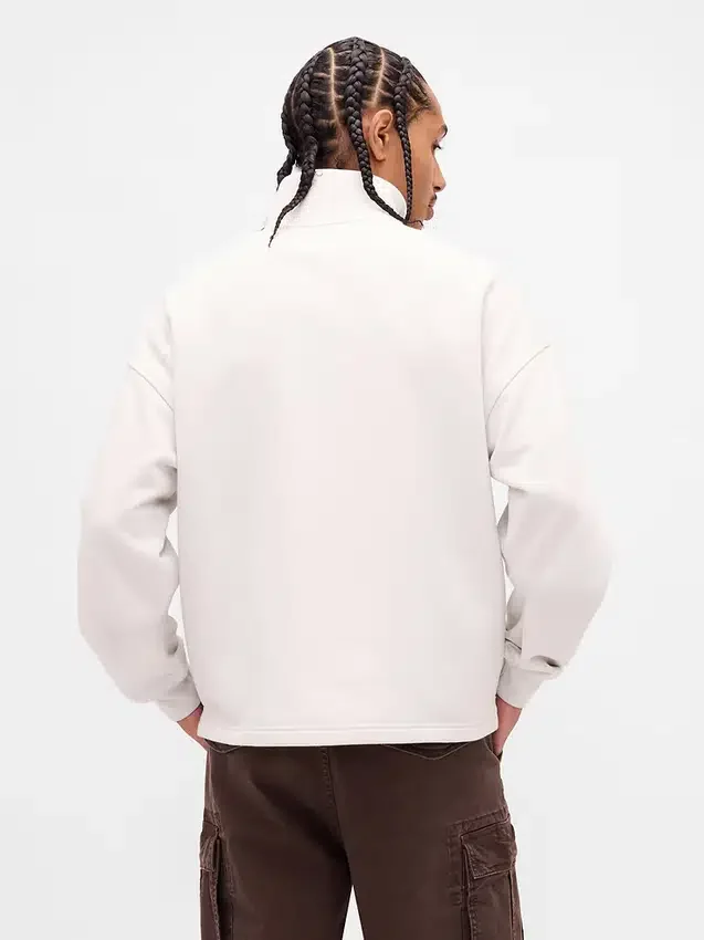 Ağır Dokulu Oversized Logo Çeyrek Fermuarlı Kazak