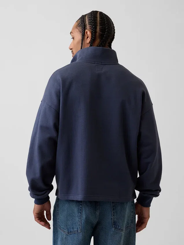 Ağır Dokulu Oversized Logo Çeyrek Fermuarlı Kazak