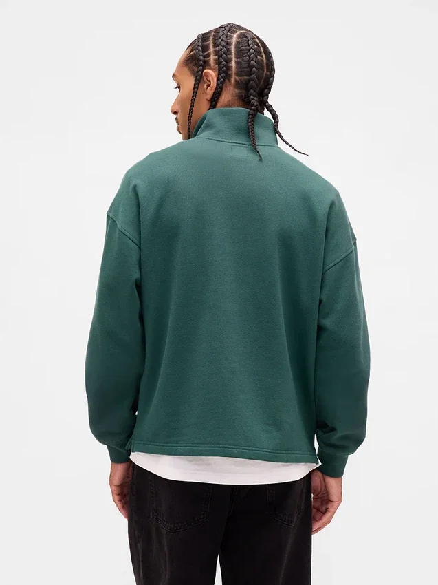 Ağır Dokulu Oversized Logo Çeyrek Fermuarlı Kazak