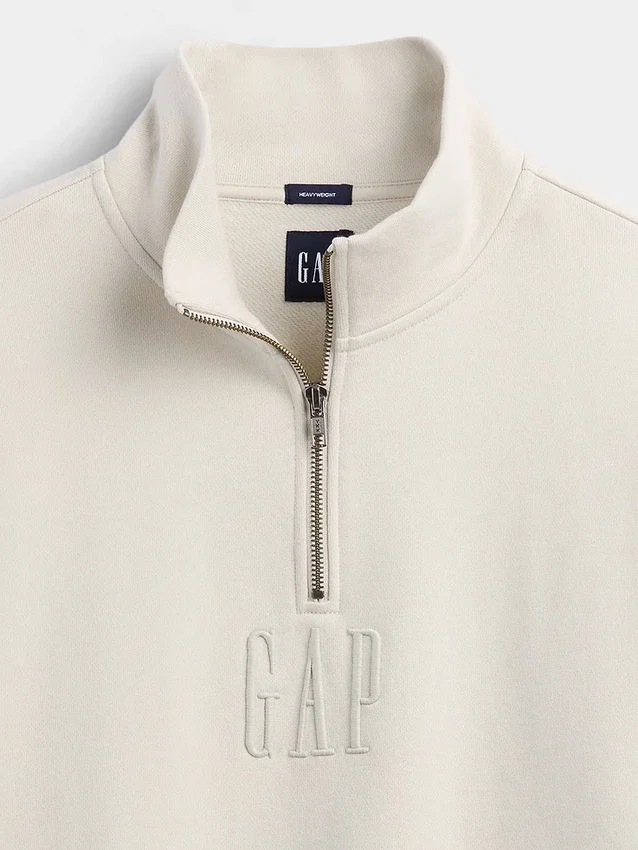 Ağır Dokulu Oversized Logo Çeyrek Fermuarlı Kazak