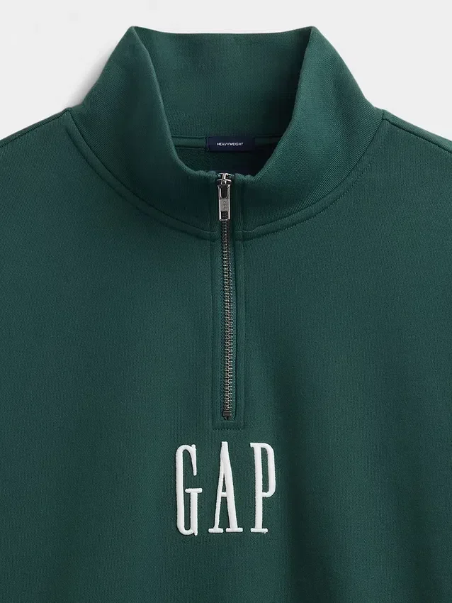 Ağır Dokulu Oversized Logo Çeyrek Fermuarlı Kazak
