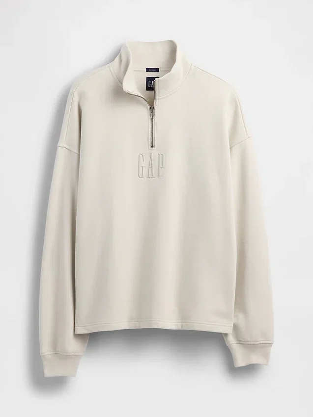 Ağır Dokulu Oversized Logo Çeyrek Fermuarlı Kazak