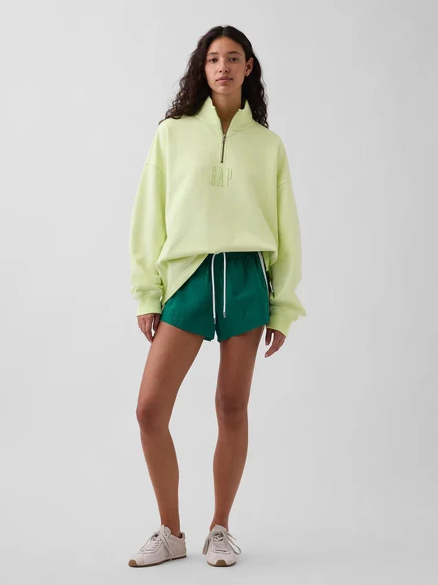 Ağır Dokulu Oversized Logo Çeyrek Fermuarlı Kazak