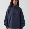 Ağır Dokulu Oversized Logo Çeyrek Fermuarlı Kazak