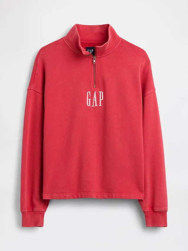 Ağır Dokulu Oversized Logo Çeyrek Fermuarlı Kazak