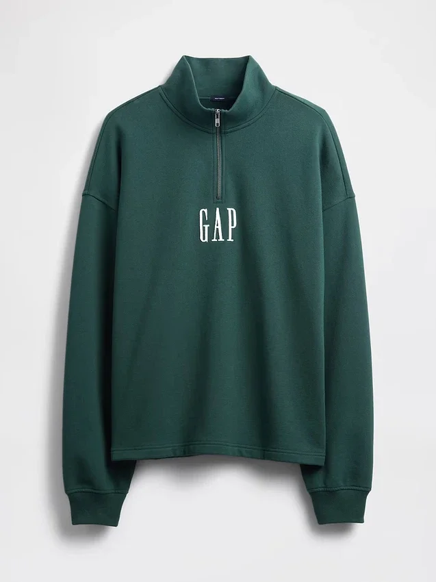 Ağır Dokulu Oversized Logo Çeyrek Fermuarlı Kazak