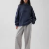 Ağır Dokulu Oversized Logo Çeyrek Fermuarlı Kazak