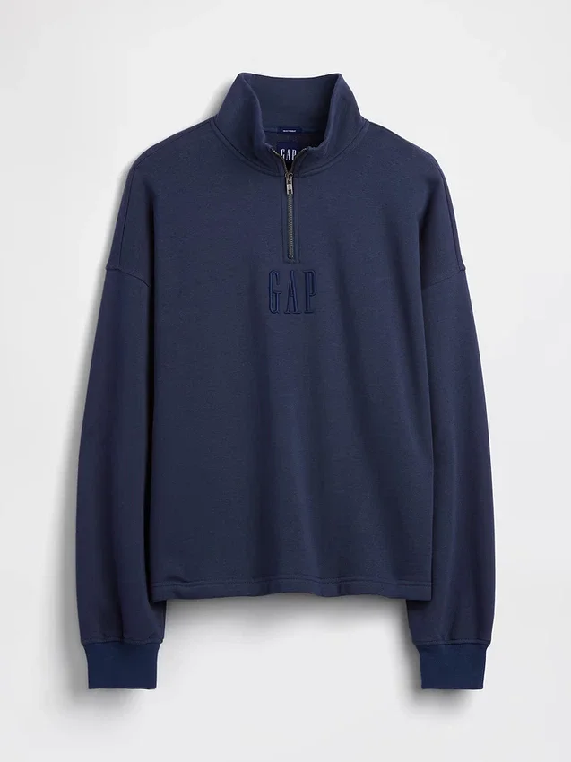 Ağır Dokulu Oversized Logo Çeyrek Fermuarlı Kazak