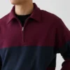 Ağır Dokuma Oversized Çizgili Yarım Fermuarlı Kazak