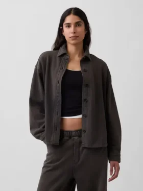 Ağır Fransız Teri Oversized Düğmeli Gömlek