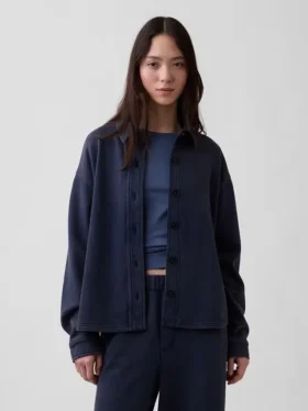 Ağır Fransız Teri Oversized Düğmeli Gömlek