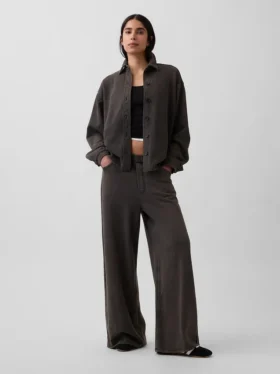 Ağır Fransız Teri Oversized Düğmeli Gömlek