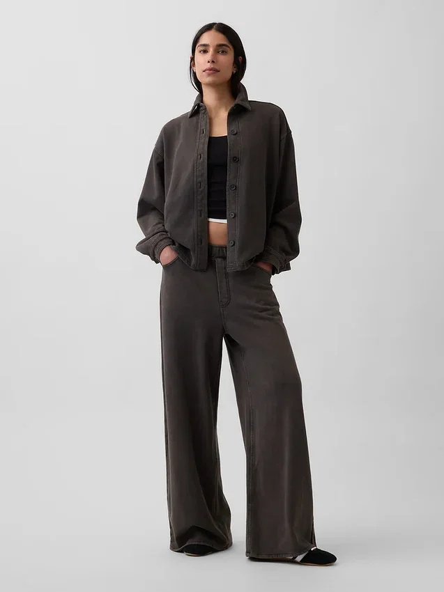 Ağır Fransız Teri Oversized Düğmeli Gömlek
