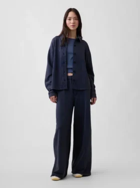 Ağır Fransız Teri Oversized Düğmeli Gömlek