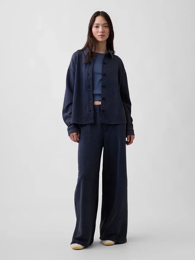 Ağır Fransız Teri Oversized Düğmeli Gömlek