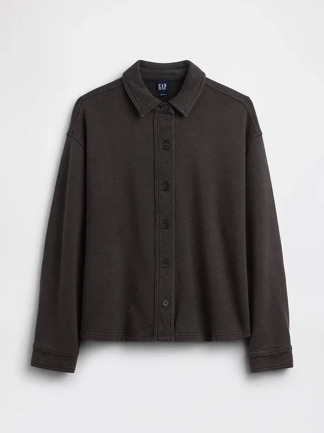 Ağır Fransız Teri Oversized Düğmeli Gömlek