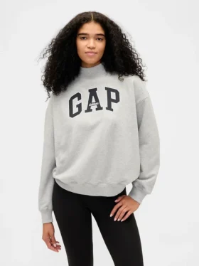 Ağır Fransız Teri Oversized Yarım Yaka Logolu Sweatshirt