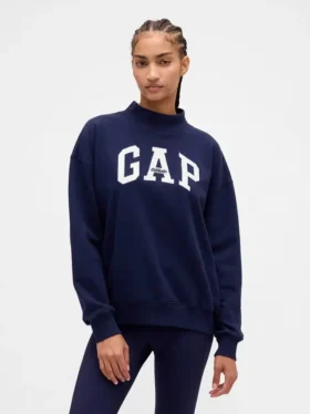 Ağır Fransız Teri Oversized Yarım Yaka Logolu Sweatshirt