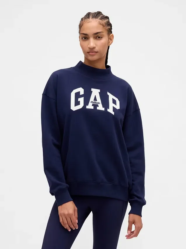 Ağır Fransız Teri Oversized Yarım Yaka Logolu Sweatshirt