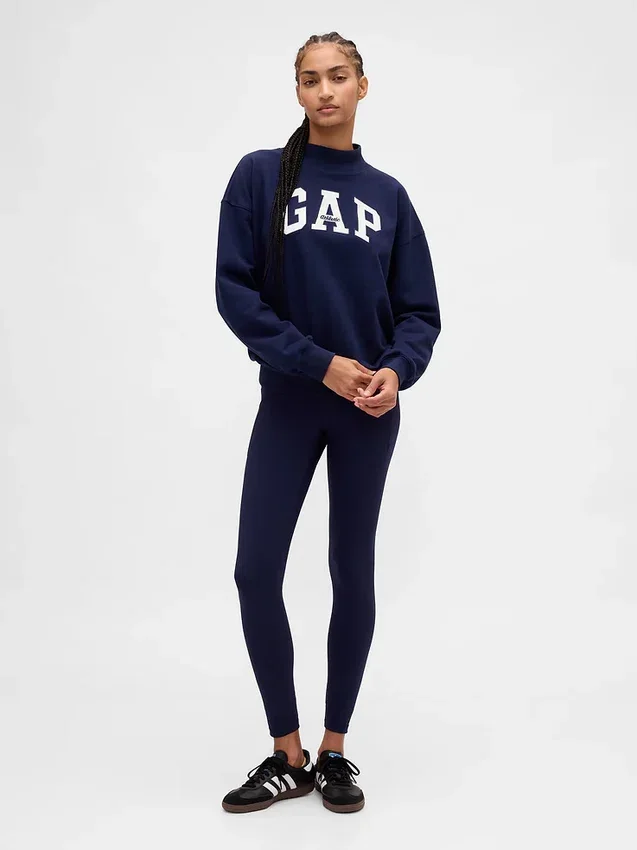 Ağır Fransız Teri Oversized Yarım Yaka Logolu Sweatshirt