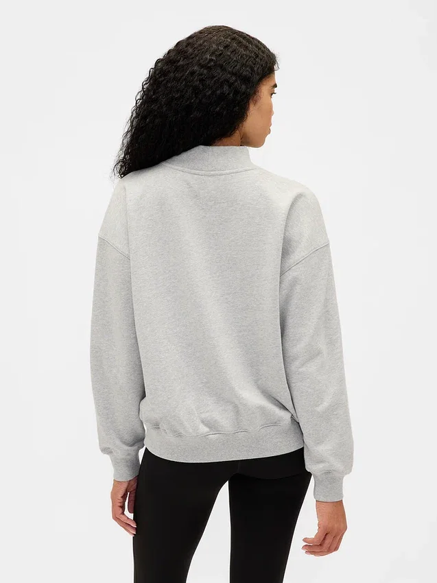 Ağır Fransız Teri Oversized Yarım Yaka Logolu Sweatshirt
