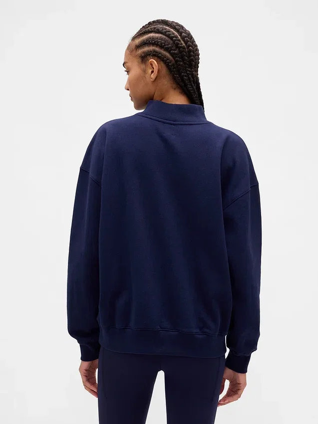 Ağır Fransız Teri Oversized Yarım Yaka Logolu Sweatshirt