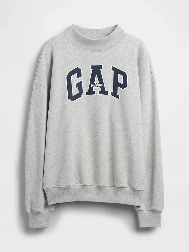 Ağır Fransız Teri Oversized Yarım Yaka Logolu Sweatshirt