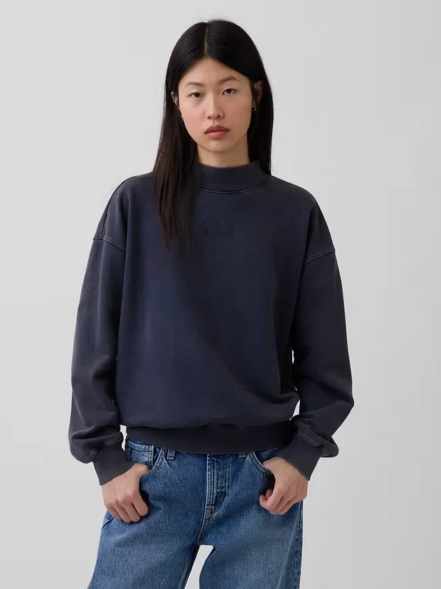 Ağır Fransız Teri Oversized Yarım Yaka Sweatshirt