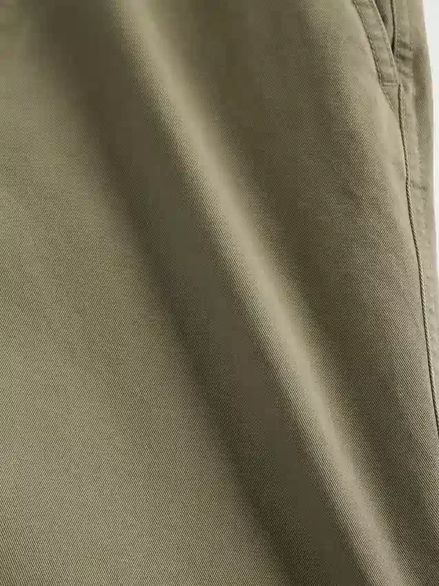 Ağır Twill '90'lar Tarzı Bol Kesim Haki Pantolon