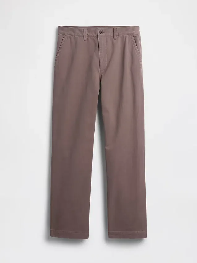 Ağır Twill '90'lar Tarzı Bol Kesim Haki Pantolon