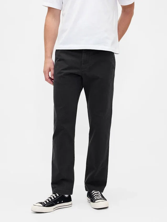 Ağır Twill Rahat Düz Kesim Haki Pantolon