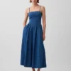 Askısız Denim Maxi Elbise