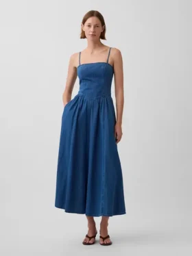 Askısız Denim Maxi Elbise