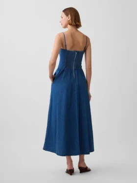 Askısız Denim Maxi Elbise