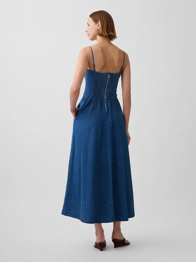 Askısız Denim Maxi Elbise