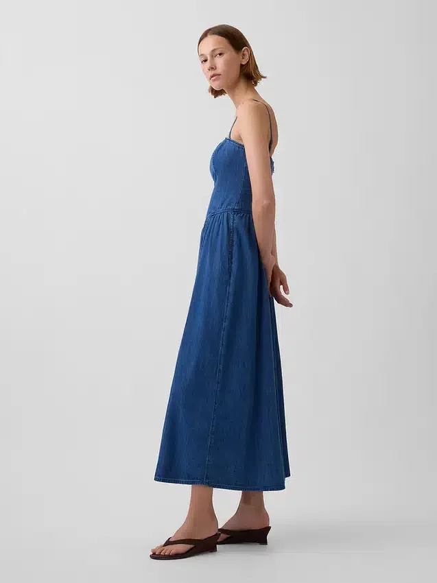 Askısız Denim Maxi Elbise