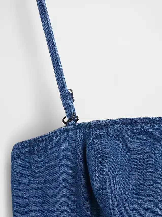Askısız Denim Maxi Elbise