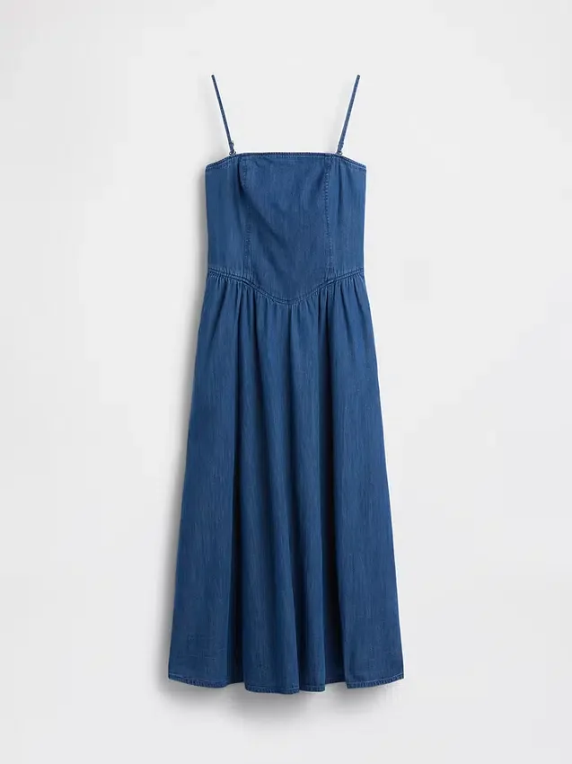 Askısız Denim Maxi Elbise
