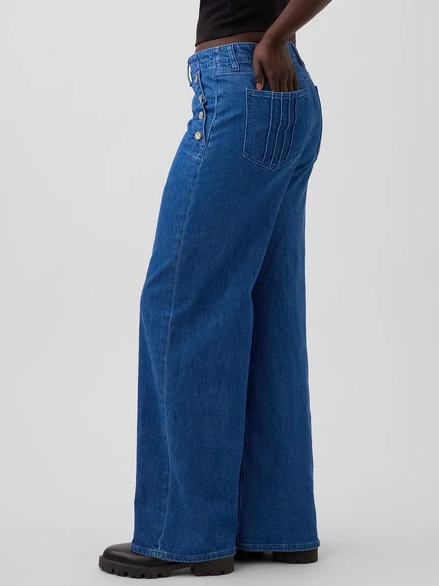 Atelier Ndigo imzalı GAP × Hfr Yüksek Bel Pintuck Stride Geniş Paça Jean'ler