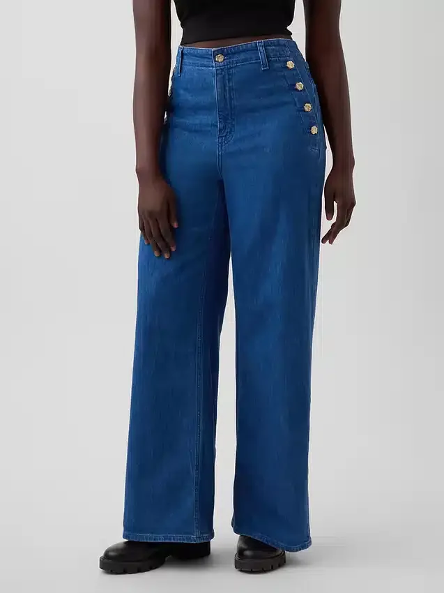 Atelier Ndigo imzalı GAP × Hfr Yüksek Bel Pintuck Stride Geniş Paça Jean'ler