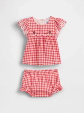 Bebek Delikli Gingham Kıyafet Seti