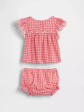 Bebek Delikli Gingham Kıyafet Seti