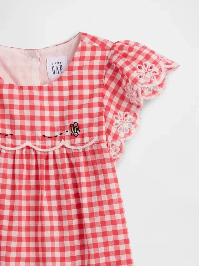 Bebek Delikli Gingham Kıyafet Seti